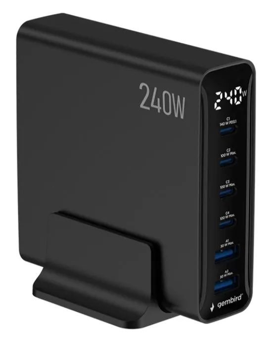 TA-UC-2A4C-PD240-01-BK Gembird 6-port 240 W GaN USB fast charger, black Slika 3