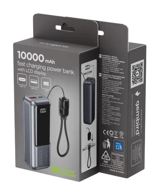 PB10-PD20-LCD-02 Gembird 20W Kompaktna baterija za brzo punjenje sa LCD ekranom, 10000 mAh Slika 5