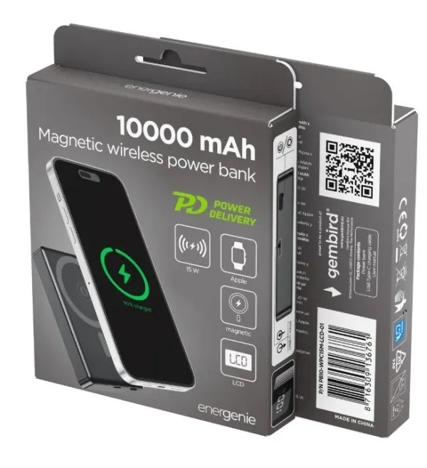 PB10-WPC15M-LCD-01 Gembird 15 W magnetni bežièni prenosni punjaè LCD, 10000 mAh, crni Slika 4