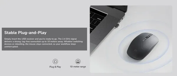 Cudy MS9923 Bezicni mis tihi 2,4GHz, opticki USB 800-1600Dpi Grey, 113mm Slika 5