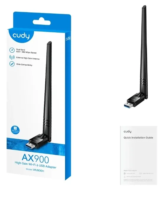 Cudy WU900H,AX900 Wi-Fi 6 Bluetooth 5.4 USB adapter sa visokim pojaèanjem,V1.0, 600 Mbps + 286 Mbp Slika 2