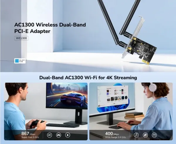 Cudy WE1300,AC1300 bežièni dvopojasni Wi-Fi 5, PCI-E adapter,V1.0, 867 Mbps + 400 Mbps Slika 8