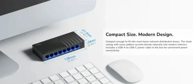 Cudy GS108D V7.0,8-Portni Gigabit Desktop Switch,USB-C, 170m Slika 4