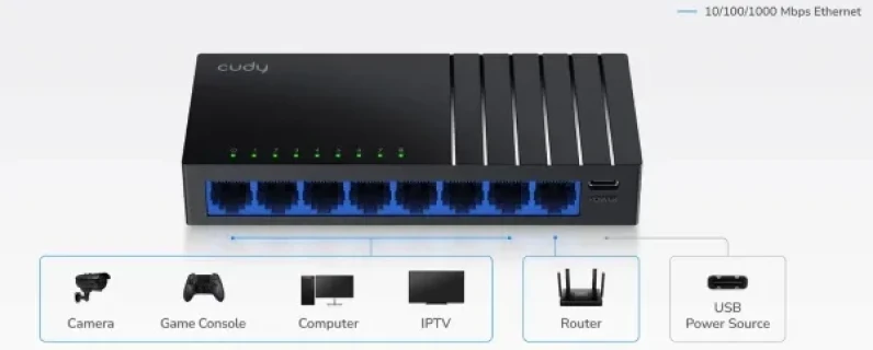 Cudy GS108D V7.0,8-Portni Gigabit Desktop Switch,USB-C, 170m Slika 7