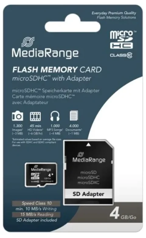 MEDIARANGE GERMANY MEMORIJSKE KARTICE 4GB MICRO SDHC+ADAP C10/MR956 Slika 1