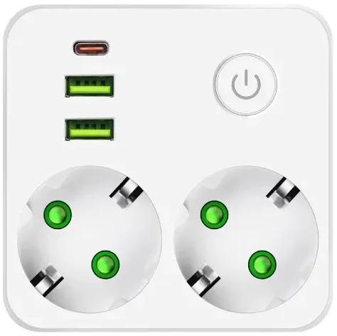 PROSTO Razdelnik 220V 2x Šuko uticnica bela,2USB+TypeC,IP20 Slika 4
