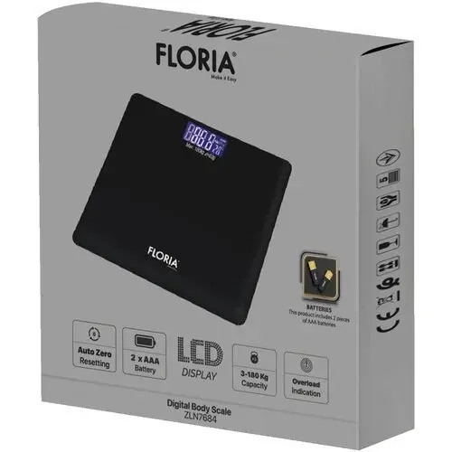 Zilan ZLN7684 Vaga staklena digitalna (Floria), do 180 kg, crna Slika 2