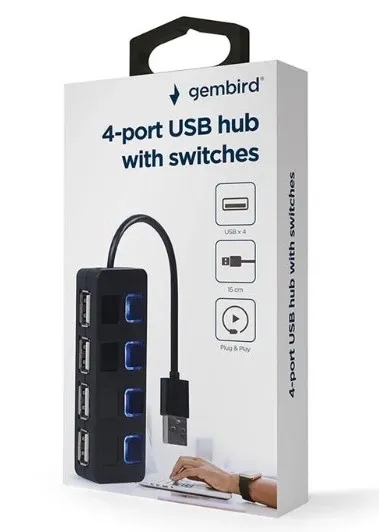 UHB-U2P4-05 Gembird USB 2.0 4-port hub + prekidaci, black Slika 4