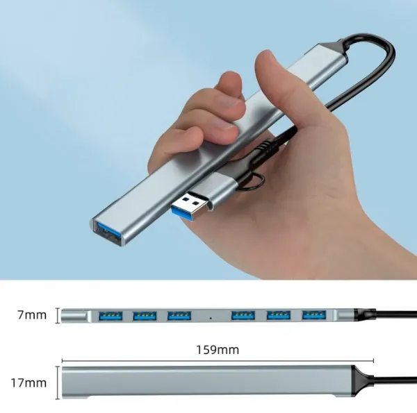 UHB-ACM-U3P1U2P6-01 Gembird 7-port USB hub (1x USB 3.2 + 6x USB 2.0), USB-A + USB-C, silver Slika 3