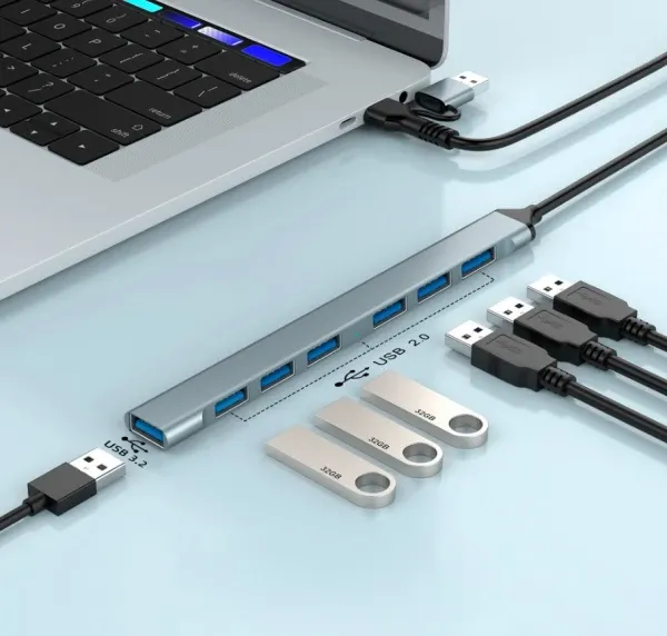 UHB-ACM-U3P1U2P6-01 Gembird 7-port USB hub (1x USB 3.2 + 6x USB 2.0), USB-A + USB-C, silver Slika 4