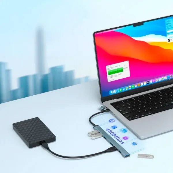 UHB-ACM-U3P1U2P6-01 Gembird 7-port USB hub (1x USB 3.2 + 6x USB 2.0), USB-A + USB-C, silver Slika 5