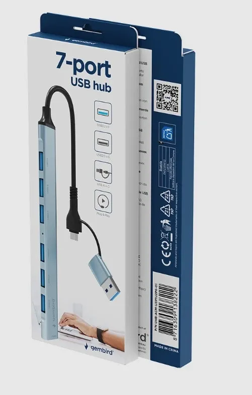 UHB-ACM-U3P1U2P6-01 Gembird 7-port USB hub (1x USB 3.2 + 6x USB 2.0), USB-A + USB-C, silver Slika 7