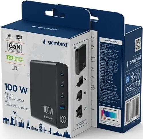 GEMBIRD TA-UC-1A3C-PD100-01-BK USB brzi punjac sa 4 porta Do 100 W Slika 5
