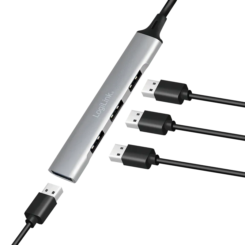 Logilink HUB 3.0, 4 x USB-A, ultra slim, aluminimum, siva Slika 4