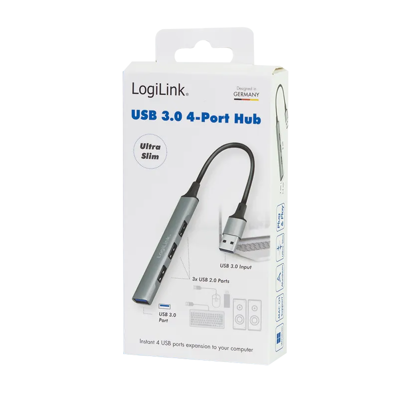 Logilink HUB 3.0, 4 x USB-A, ultra slim, aluminimum, siva Slika 7