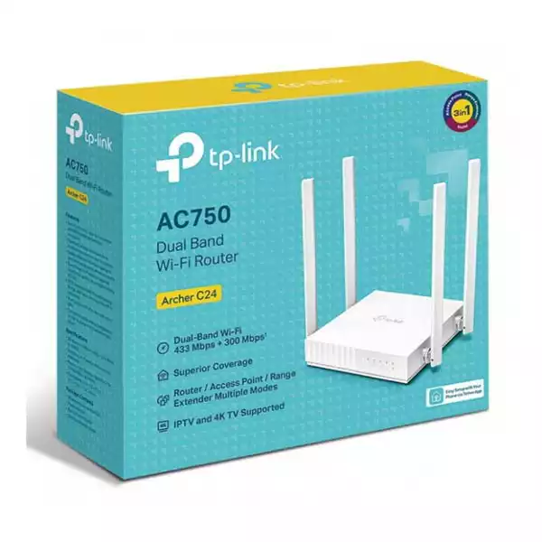 Wireless Router TP-Link Archer C24 AC750 433Mb/s/ext x 4/2.4-5Ghz/1WAN/4LAN- Slika 1