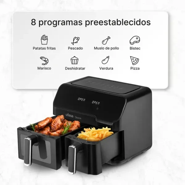AirFryer Ufesa Storm/bezuljna/dupla posuda/zapremina 9L(5.5L+3.5L)8 programa Slika 4