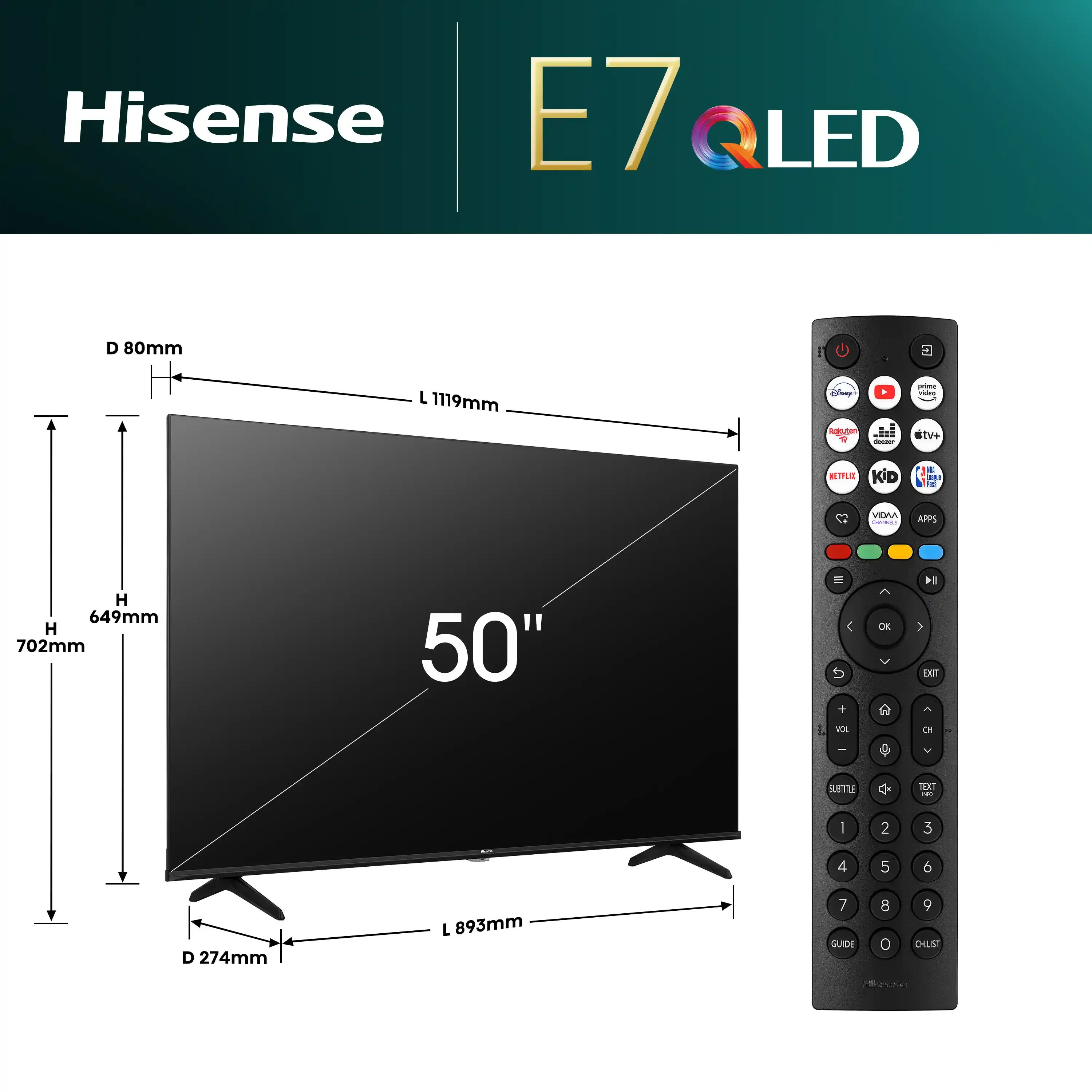 SMART QLED TV 50 Hisense 50E7NQ 3840x2160/UHD/4K/DVB-T2/S2/C Slika 2