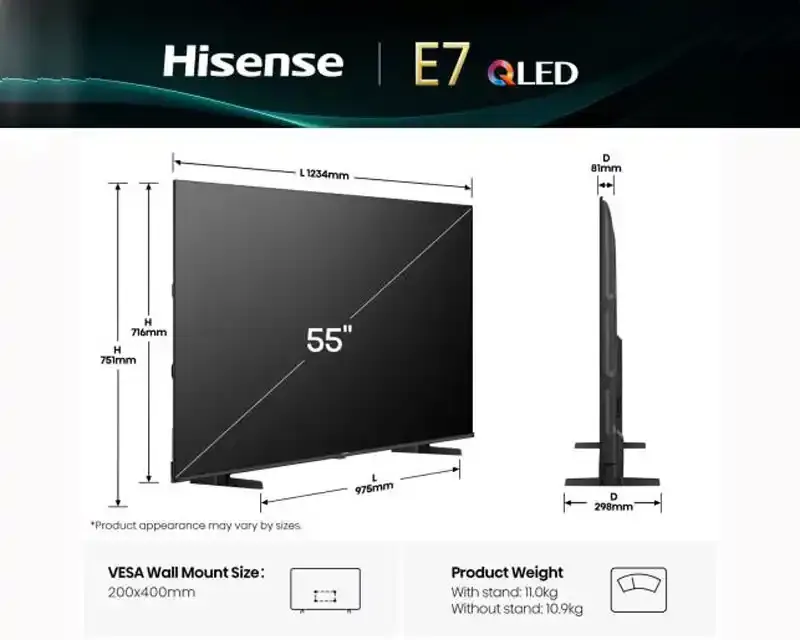 SMART QLED TV 55 Hisense 55E7Q 3840x2160/UHD/4K/DVB-T2/S2/C Slika 4