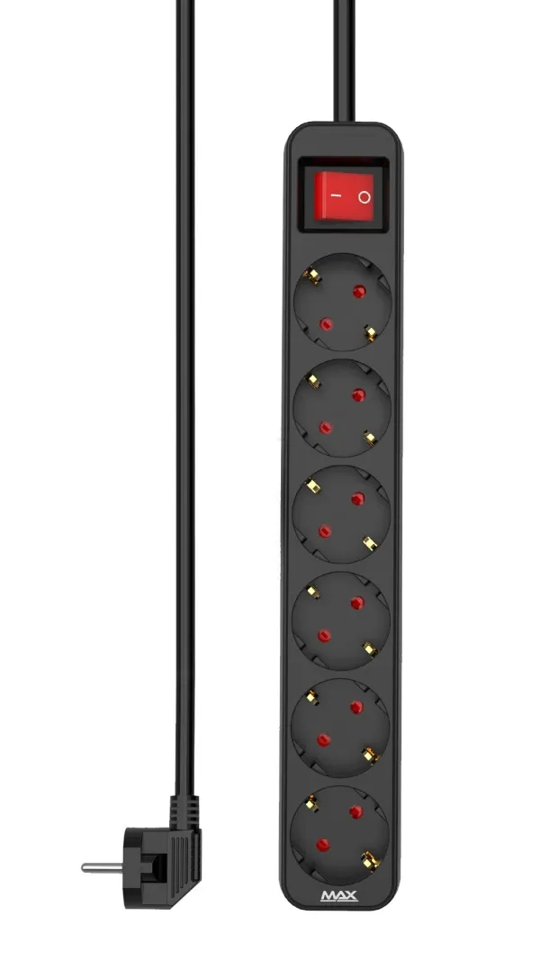 Produžni kabl sa prekidačem 6 utičnice 1.4m Max MPS-106SB-1.4M Crni Slika 1