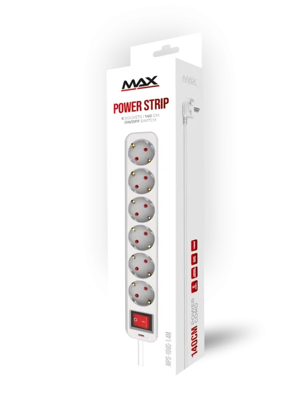 Produžni kabl sa prekidačem 6 utičnice 1.4m Max MPS-106S-1.4M Beli Slika 2