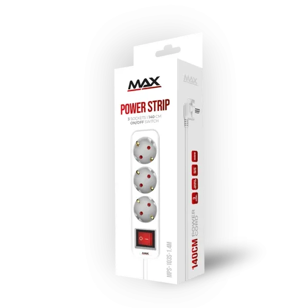 Produžni kabl sa prekidačem 3 utičnice 1.4m Max MPS-103S-1.4M Beli Slika 2