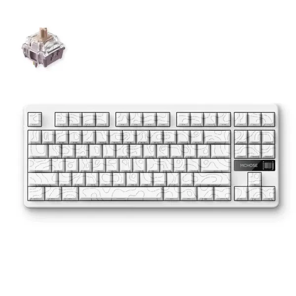 Bežična gaming tastatura MCHOSE G87 Mehanička white topographic Slika 1
