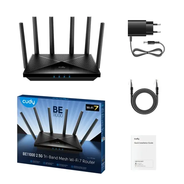 Wireless Mesh Router Cudy WR11000/BE11000 2.5G Tri-band Wi-Fi 7/6GHz+5GHz+2.4GHz/1xWAN + 3XLAN/ Slika 2
