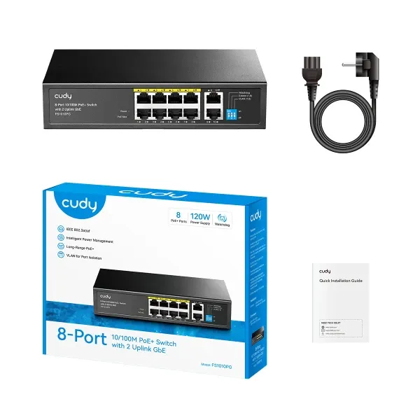 Svič 10/100 8+2-port PoE + 1Gbps RJ45 Cudy FS1010PG 120W Slika 2