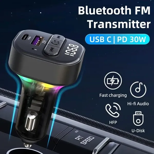 FM Transmiter i punjač Kettz Yare Bluetooth/QC3.1/Type-C PD30W/LED Slika 2