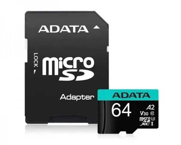 Micro SDXC 64GB A-Data Class 10 + adapter 100/80 MB/s AUSDX64GUI3V30SA2-RA1 Slika 1