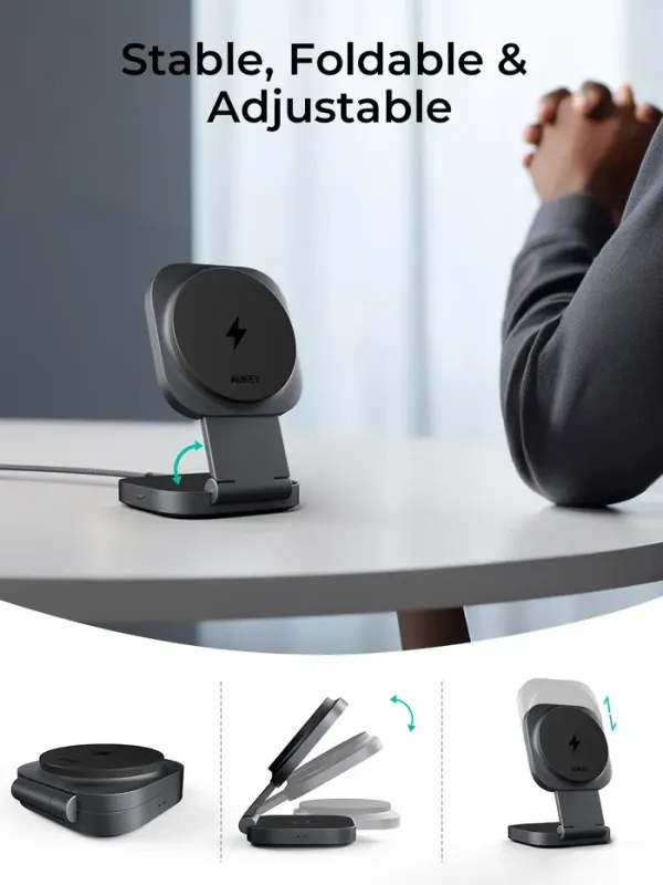 Bežični magnetni punjač za brzo punjenje AUKEY LC-MC211 2-u-1 Qi2 25W Slika 4