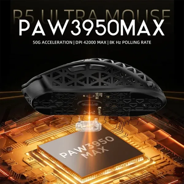Bežični gaming miš Attack Shark R5Ultra PAW3950MAX/Carbon Fiber/Superlight/8KHz/Omron Switches/Black Slika 3