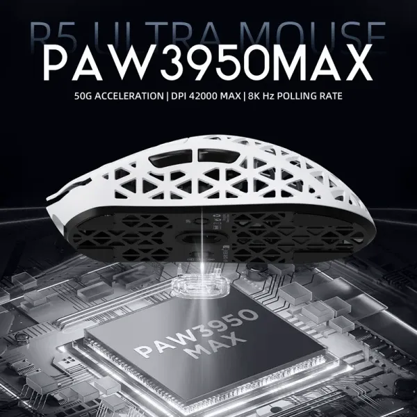 Bežični gaming miš Attack Shark R5Ultra PAW3950MAX/Carbon Fiber/Superlight/8KHz/Omron Switches/White Slika 3