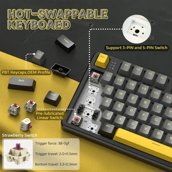 Bežična gaming tastatura Attack Shark X87 Mehanička/TriMode/4000mAh/Hot Swap/Star Black Slika 2
