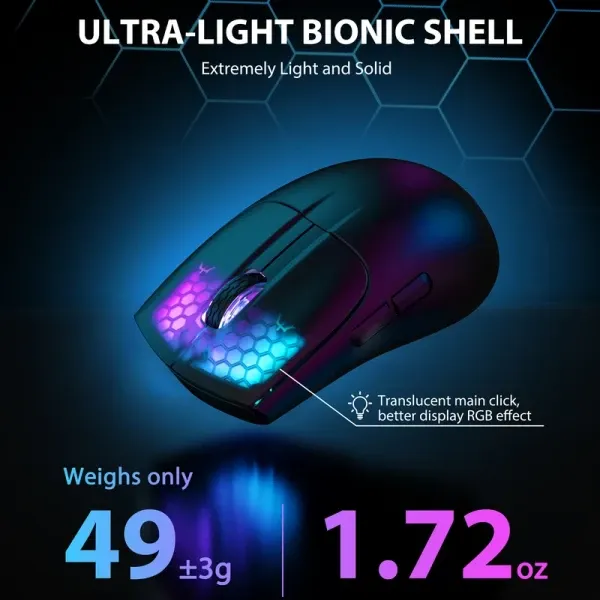 Bežični gaming miš Attack Shark X5 TriMode/Superlight/LongBattery/RGB Click/Ergonomic/Black Slika 3