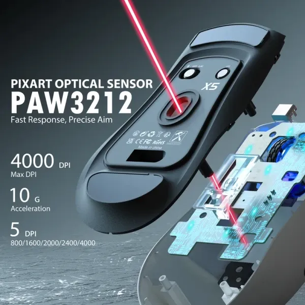 Bežični gaming miš Attack Shark X5 TriMode/Superlight/LongBattery/RGB Click/Ergonomic/White-Black Slika 2