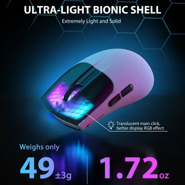 Bežični gaming miš Attack Shark X5 TriMode/Superlight/LongBattery/RGB Click/Ergonomic/White-Black Slika 3