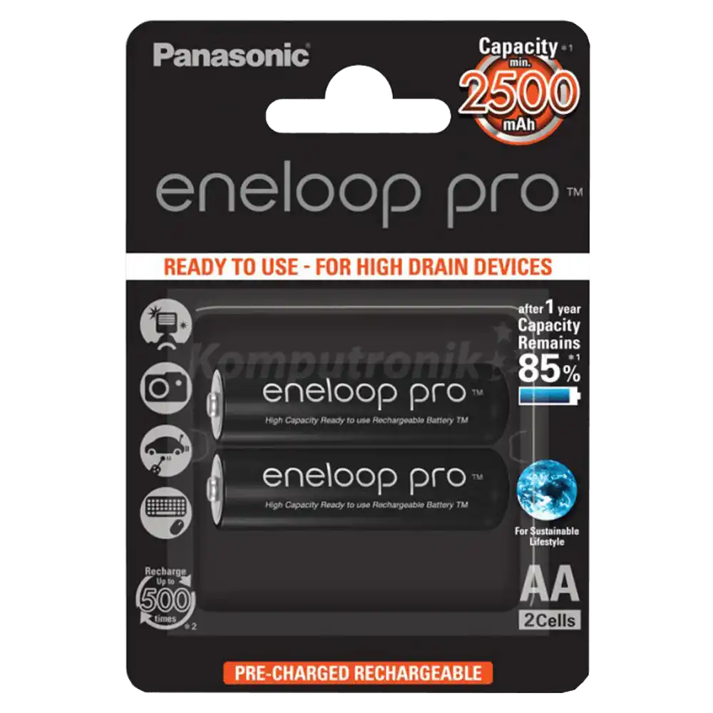 Punjiva baterija AA Panasonic eneloop pro BK-3HCDE/2BE/pak 2 kom- Slika 1